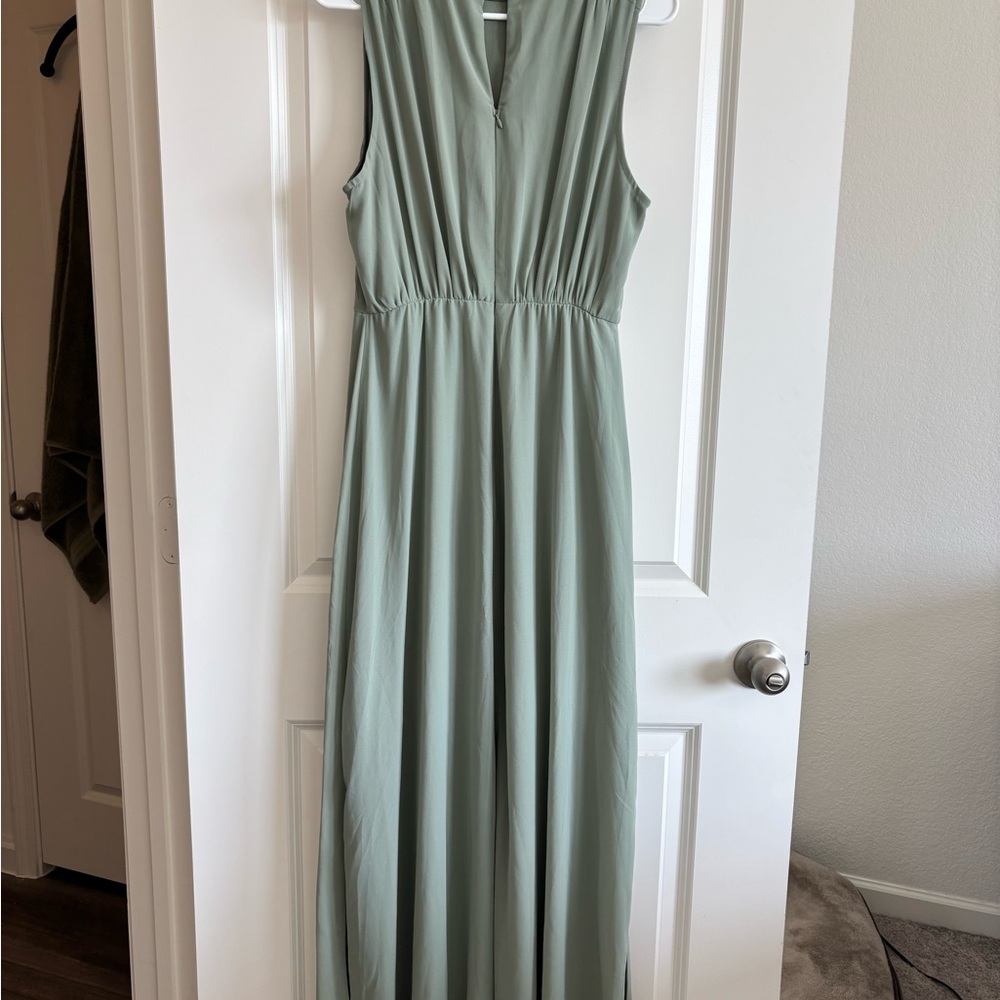 Lulu's Classic Elegance Sage Chiffon Sleeveless Mock Neck Maxi Dress - Picture 6 of 10